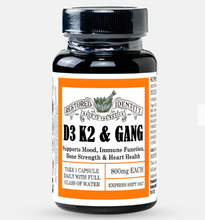 Load image into Gallery viewer, Supplement bottle labeled 'D3 K2 & GAN' with a black and orange label on a white background.