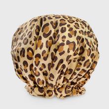 Load image into Gallery viewer, Leopard print shower cap on a light gray background