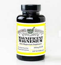 Load image into Gallery viewer, Bottle of Magnificent Magnesium supplement with a yellow label on a white background
