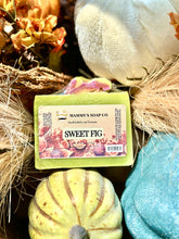 Load image into Gallery viewer, Green and purple soap sitting on fall decor