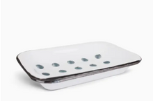 Load image into Gallery viewer, White ceramic two part soap dish with drainage holes on a white background