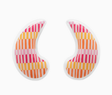 Load image into Gallery viewer, Colorful crescent-shaped undereye gel pads with pink, orange, yellow striped pattern on a white background