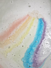 Load image into Gallery viewer, Rainbow colors striped across a tub of water with foam
