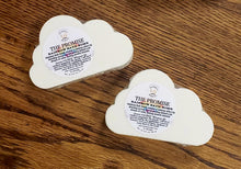 Load image into Gallery viewer, Two white cloud shaped bath bombs on a wood table