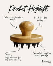 Load image into Gallery viewer, Wooden scalp massager with features labeled on a white background
