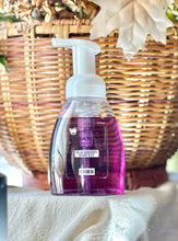 Load image into Gallery viewer, Blackberry Harvest foaming hand soap displayed with warm fall décor.

