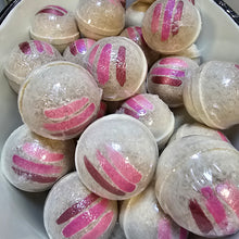 Load image into Gallery viewer, white bath bombs with pink and purple swirls
