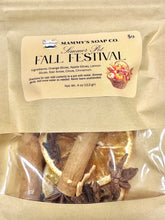 Load image into Gallery viewer, Mammy's Soap Co. Summer Pot Fall Festival scented soap blend in a kraft paper bag with a clear window showing dried orange slices, cinnamon sticks, star anise, and cloves.
