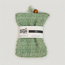 Load image into Gallery viewer, Green natural sisal soap saver with a label on a white background
