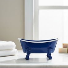 Load image into Gallery viewer, Blue miniature bathtub with white interior on a white background
