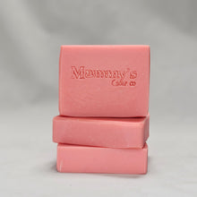 Load image into Gallery viewer, Three bars of pink soap stacked on a gray background with 'Mammy's Soap Co' branding.
