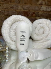 Load image into Gallery viewer, Two squeeze bottles of hand lotion in front of folded towels with a textured surface background 
