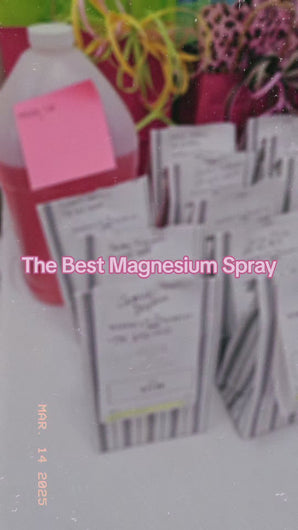 Video of gray and white striped bags with receipts stapled to the top