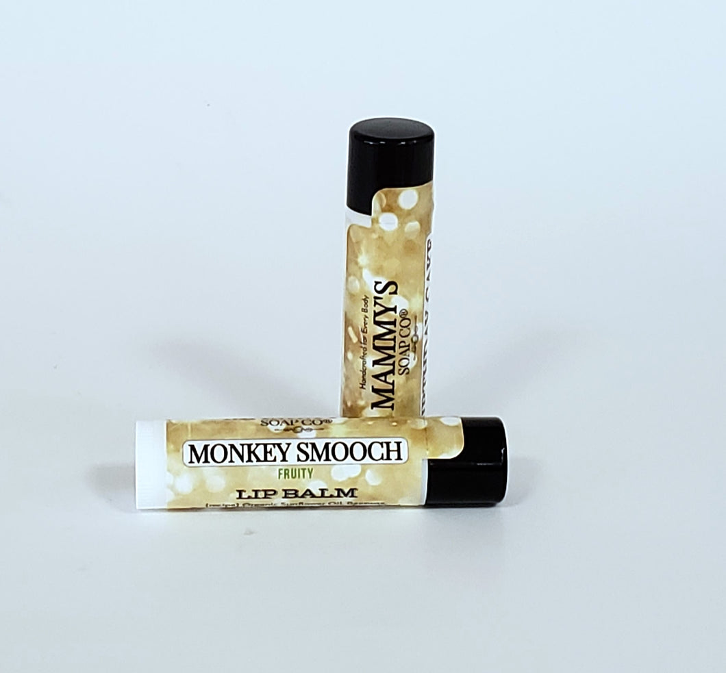 Two tubes of lip balm called Monkey Smooch described as fruity flavor