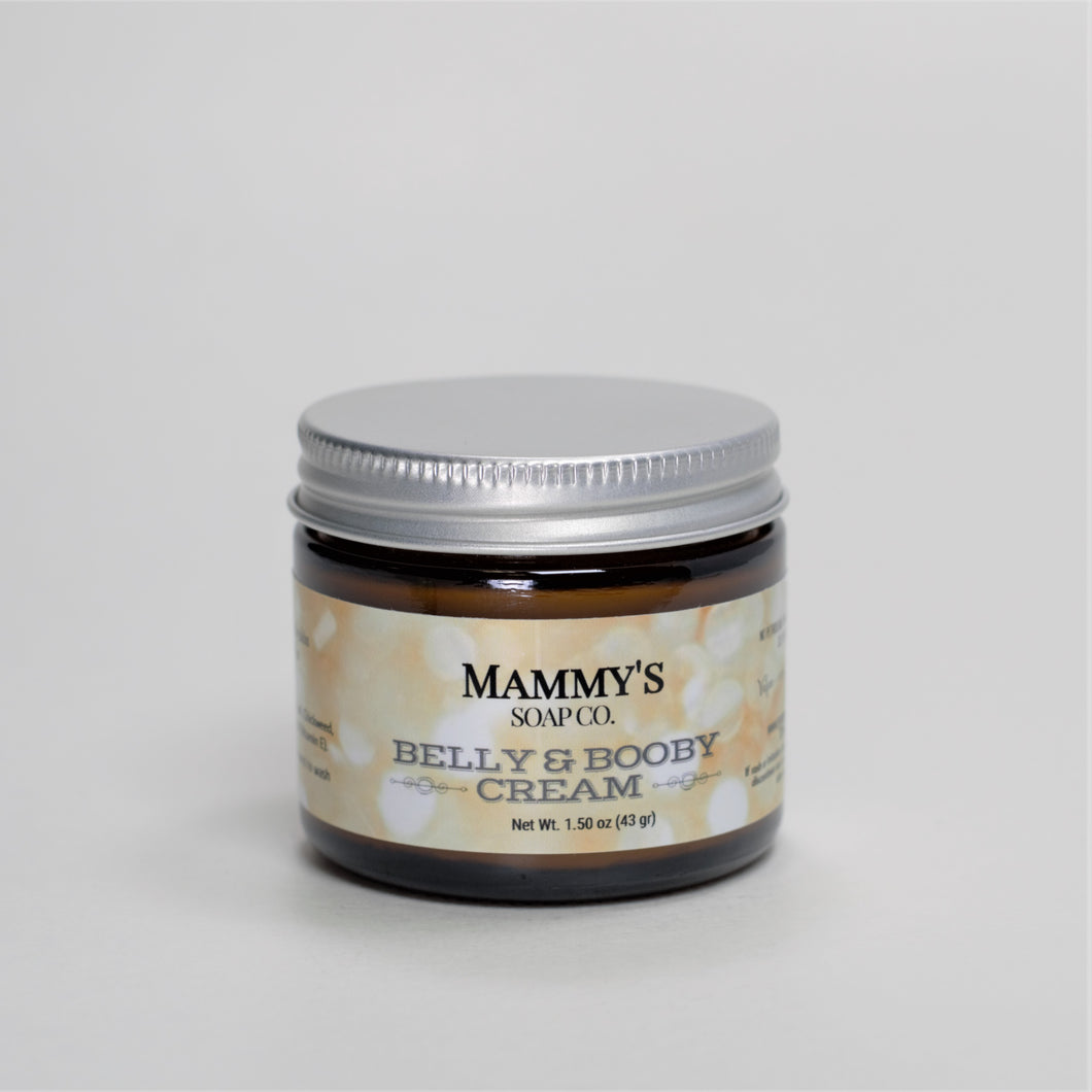 amber glass jar of belly and booby nipple cream for pregnant and nursing women