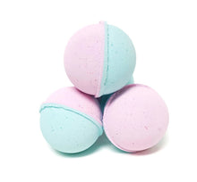 Load image into Gallery viewer, blue and pink cotton candy bath bomb scented with billowy web of sugary raspberry, strawberry, and sweet vanilla
