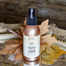 Load image into Gallery viewer, 4 oz copper bottle of linen &amp; room spray with fall background
