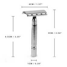Load image into Gallery viewer, chrome safety razor top with dimensions
