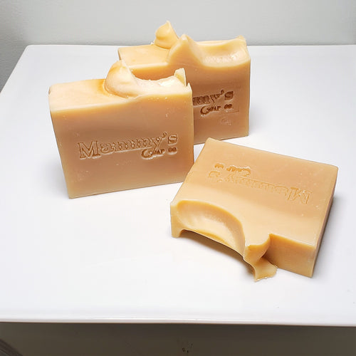 3 cream colored handmade soap bars stamped Mammy's Soap Co