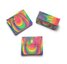 Load image into Gallery viewer, 3 soap bars in neon colors lying on white background
