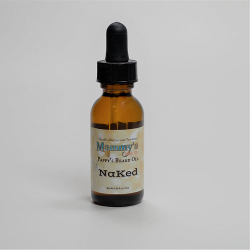 unscented handcrafted natural beard oil in labeled amber glass bottle with dropper