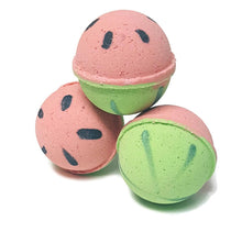 Load image into Gallery viewer, 3 stacked bath bombs painted to look like watermelons
