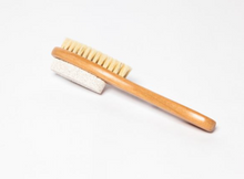 Load image into Gallery viewer, pedicure brush and pumice stone on wood handle
