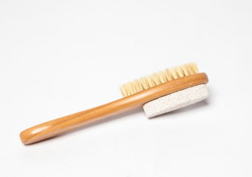 pedicure brush and pumice stone on wood handle